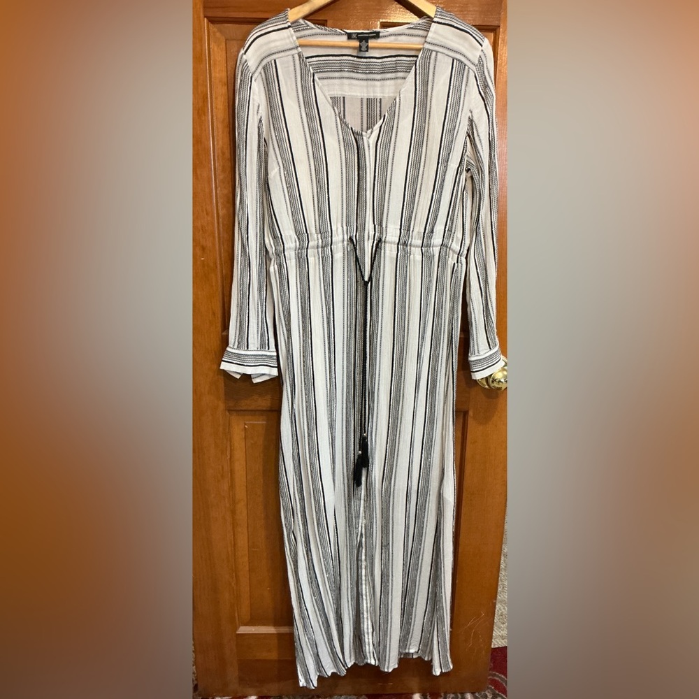 INC International Concepts Black and White Striped Dress with Silver Threads